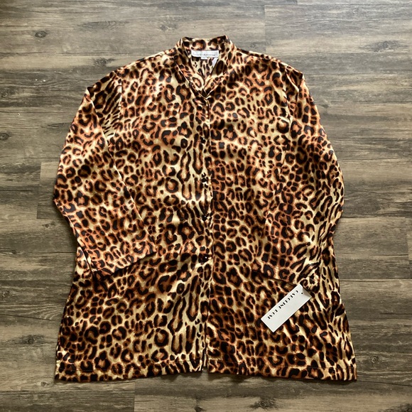 Caroline Rose Tops - Caroline Rose leopard print 100% silk tunic. Size L